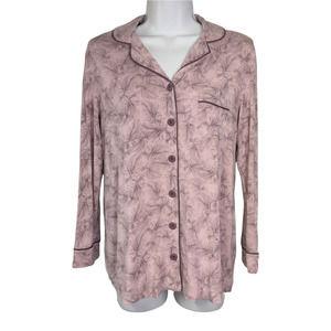 Soma Women's Lavender Feather Pattern Nightshirt Pajama Top Long Sleeve Size XS